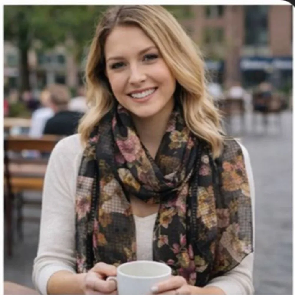 🖤 Sheer Floral Patchwork Scarf | Romantic & Lightweight